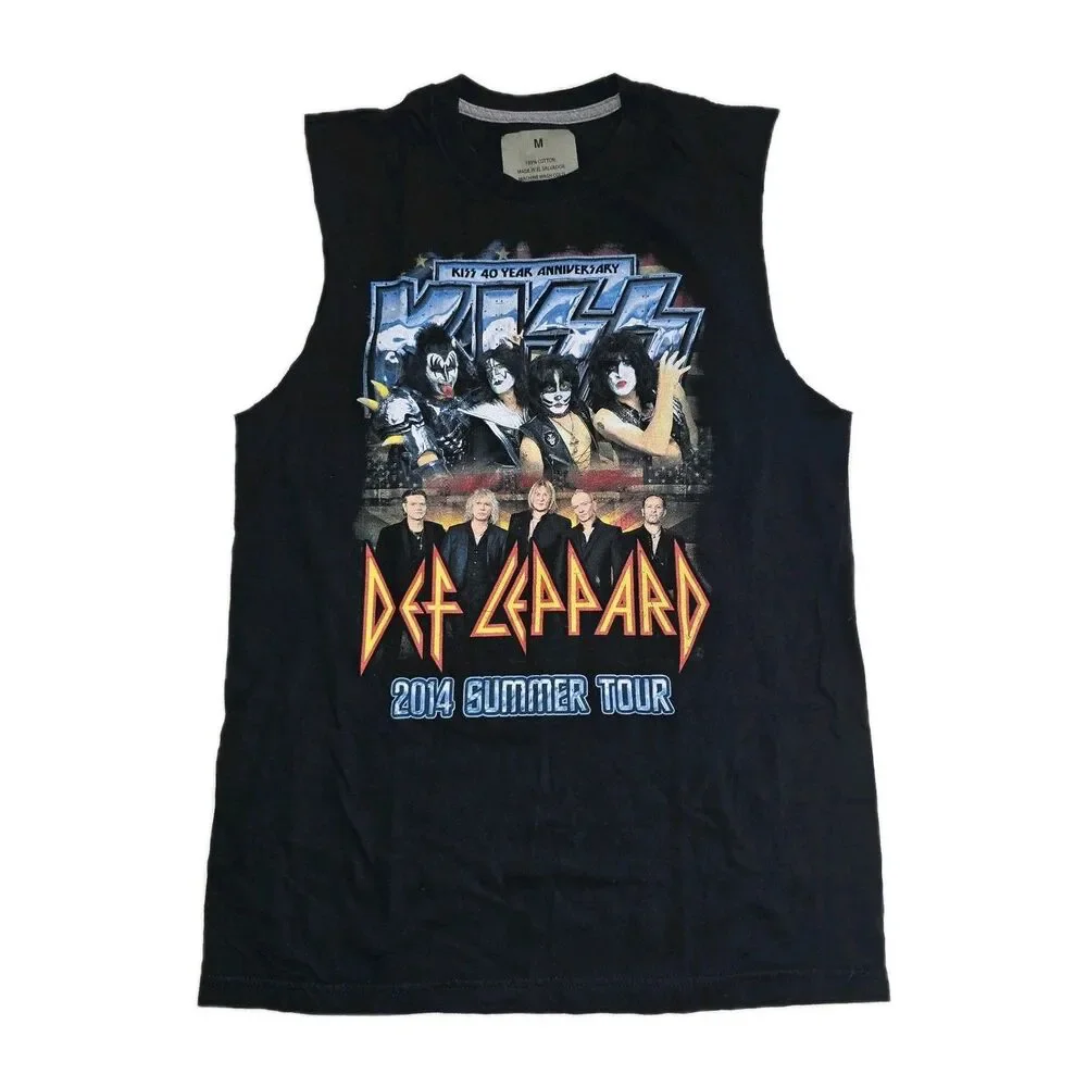Kiss/Def Leppard 40 Year Anniversary 2014 Summer Tour Size M Cutoff Sleeve